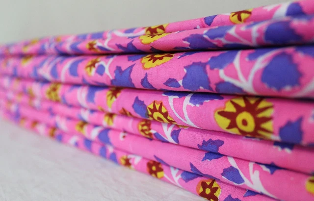 Indien Floral Main Bloc Tissu Imprimé Multi Pure Coton Vêtements 4.6m Artisanat
