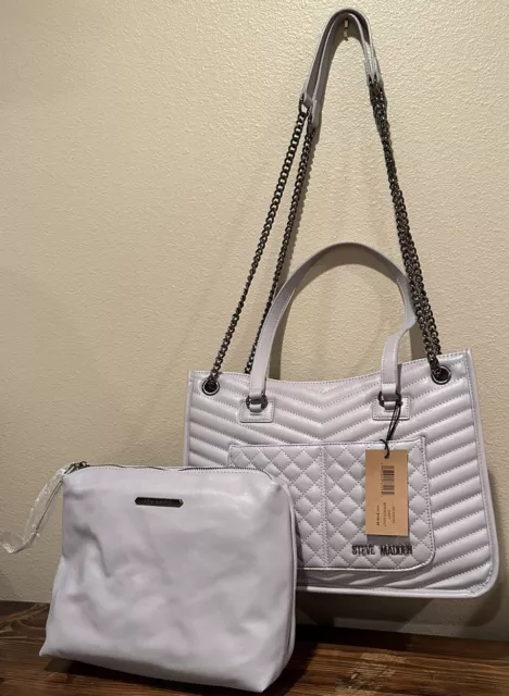 Steve Madden Womens Grey Bpierce Handbag Quilted with chains MSRP $108.00 2