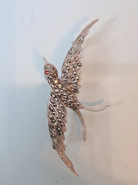 Broche Oiseau Ancienne En Argent Strass - Made In France - Occasion Manque 2 Strass