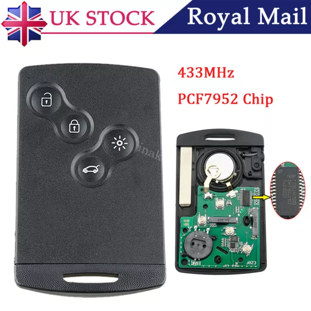 Fits Renault Megane III Clio Scenic 4 Button 433Mhz PCF7952 Car Remote Key Fob