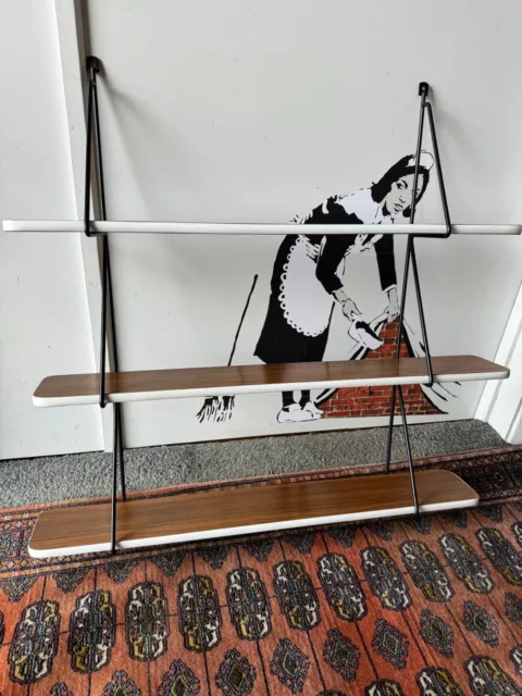 Vintage Mid Century Patterned String Shelving Unit Dutch Small Shelf Mcm