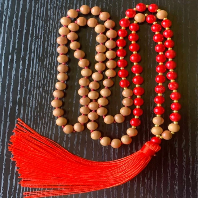 8mm Natural knot Red Coral Sandalwood beads necklace gift Healing Practice