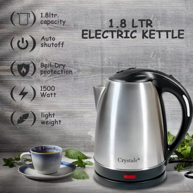 Electric Kettle Stainless Steel Cordless Jug 1.8L Overheat Protection - 1500W 3