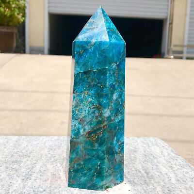 2.53LB   Natural Blue Apatite  Obelisk Quartz Crystal Wand Point Healing  182mm