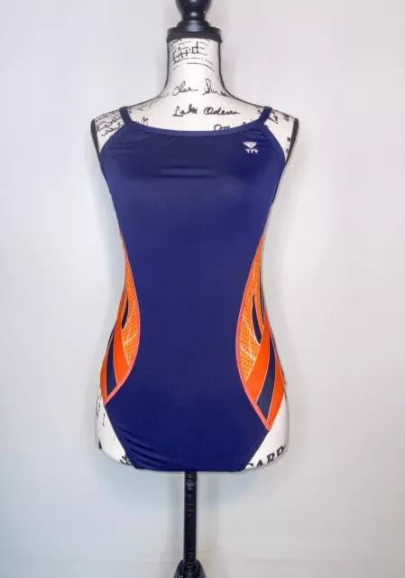 TYR Size 36 Phoenix Splice Diamond Fit One Piece Swimsuit Blue/Orange MSRP $75