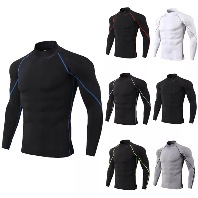MENS COMPRESSION ARMOUR Base Layer Top Long Sleeve Sports Gym Fitness ...