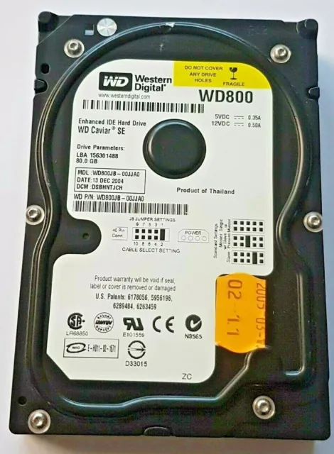Disque Dur WD WD800BB 80GB 2Mb Cachette 7200Rpm Ata 3.5'' Pouces