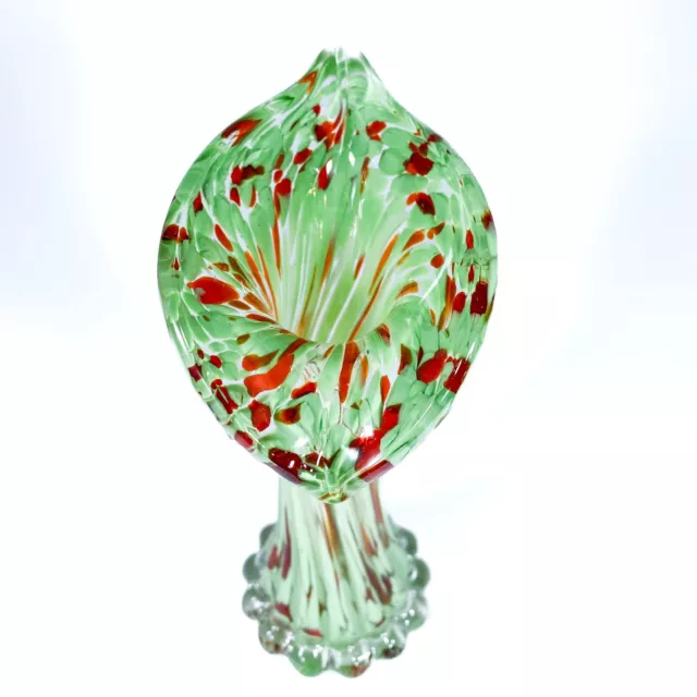 Murano Inspired Jack in the Pulpit Red Green Blown Art Glass Vase 6.5 inch