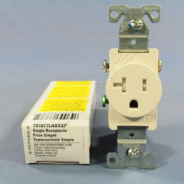 Cooper Lt Almond TAMPER RESISTANT Single Receptacle NEMA 5-20R 20A TR1877LABXSP