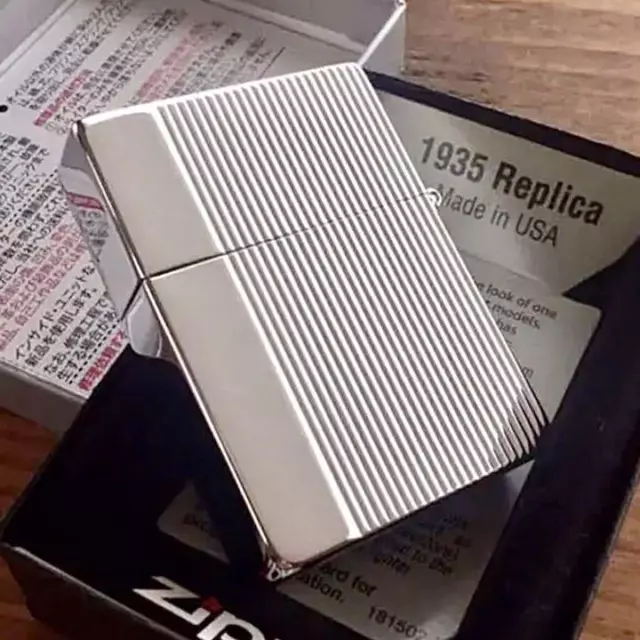 Zippo 1935 Replica Diamond Cut Line Silver Oil Lighter Double-sided processing