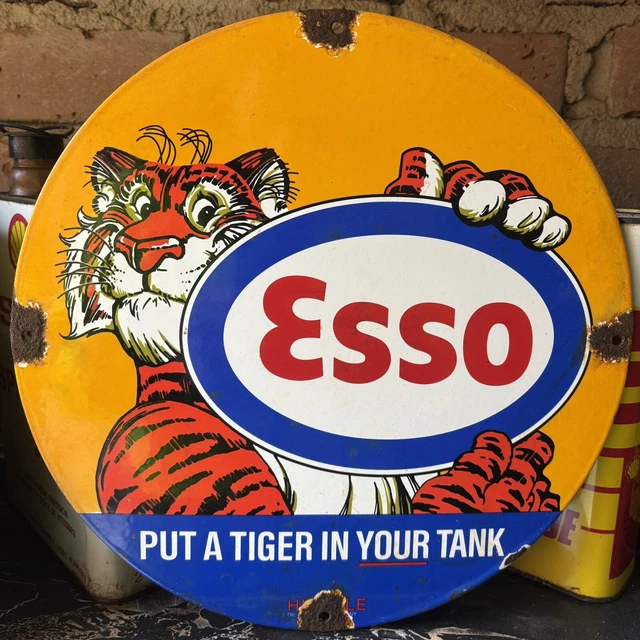 PLAQUE ÉMAILLÉE ++ESSO PUT A TIGER IN YOUR TANK++ Enamel signs ∅30cm ⛽️ ...