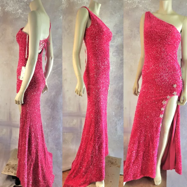 Berlinnova Girls Mermaid Glitter Sequins Sexy Hot Pink Backless Prom Dress US2