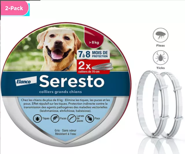 2 x seresto grand chien traitement contre les puces et les tiques collier 8kg