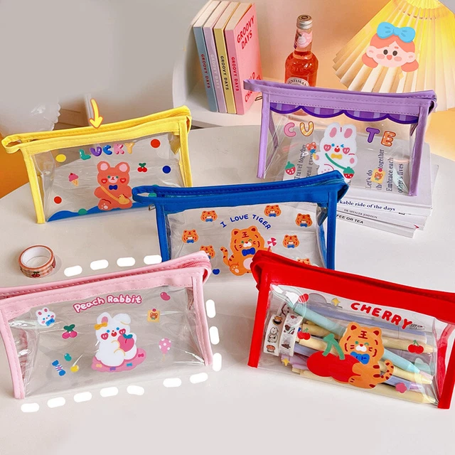 Schreibwaren Kosmetik Tasche Aufbewahrung Transparent Federmäppchen Süß Comic ✨