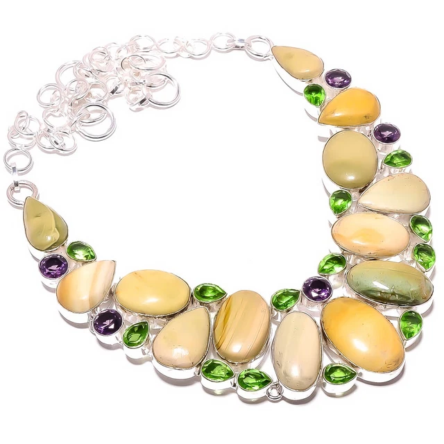 Landscape Jasper & Peridot 925 Sterling Silver Necklace 17.99" TN7524-26
