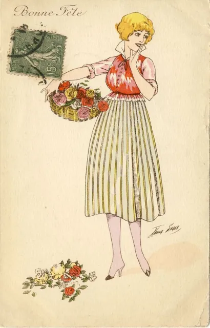 CPA illustrateur SAGER Xavier Femme Bonne Fête 1918 (946)