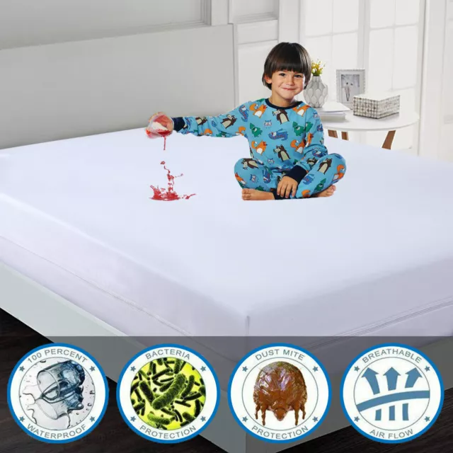 Zipped Waterproof Mattress Protector Anti Bug Bed Total Encasement Cover Allsize