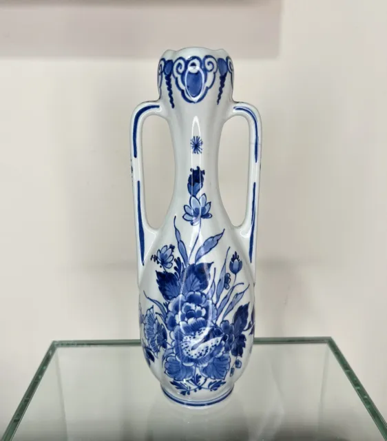 Vintage Royal Delft blau Porzellan Vase mit zwei Griffen - 19 cm handbemalt