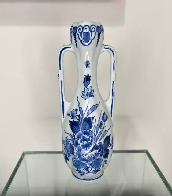 Vintage Royal Delft blau Porzellan Vase mit zwei Griffen - 19 cm handbemalt