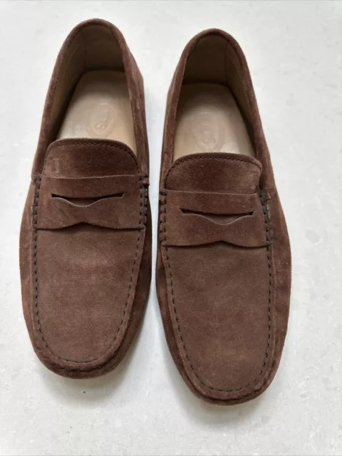 Tod's Gommino Suede Penny Loafer Driving Moccasin Shoes Mens 9 Brown Pebble Sole