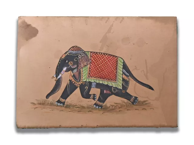 Indien Éléphant Art Fait à la Main Animal Peinture Mural Décor Sur Vieux Papier