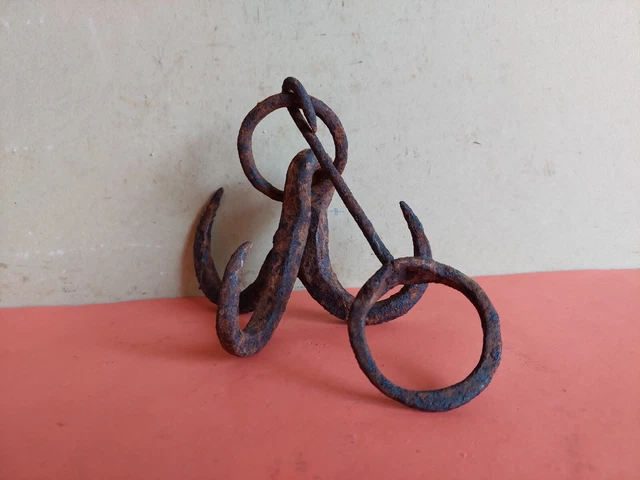 Old Antique Primitive Hand Forged Wrought Hook Hanger Strong 19th.