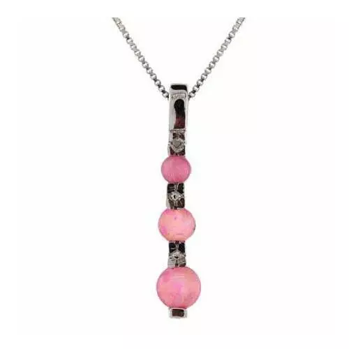 925 Argent Rose Opale et Diamant Accent Trois Pendentif Pierre,