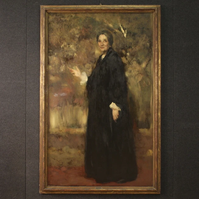 Pintura firmada fechada 1920 cuadro oleo sobre lienzo retrato dama siglo XX 900