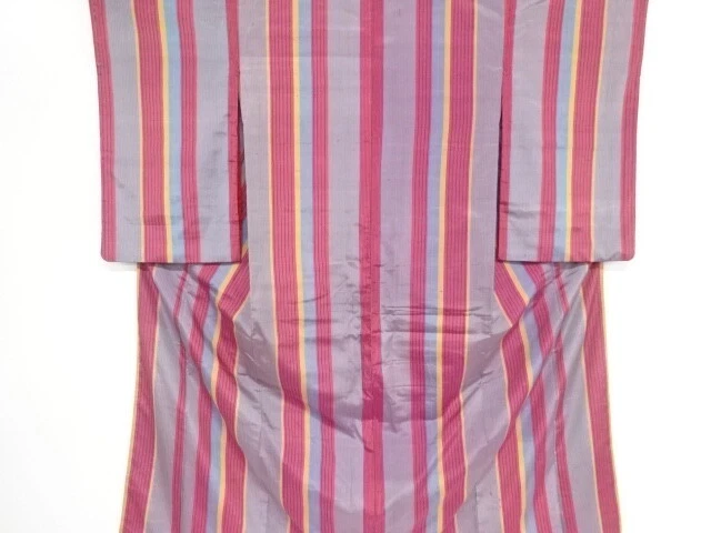 40279# Japanese Kimono / Antique Kimono / Meisen / Woven Stripe