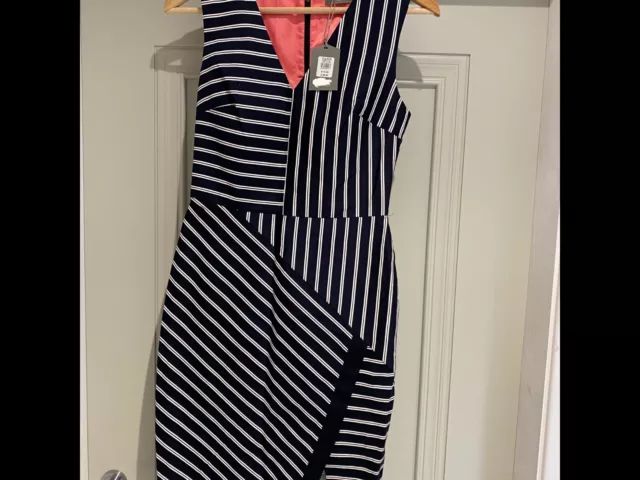 Gorgeous Oasis Navy White Striped Dress Size 8 NEW