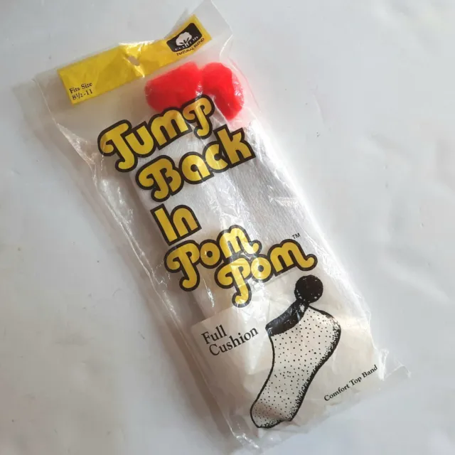 Vintage Pom Pom Socks White & Red New Old Stock Jump Back In