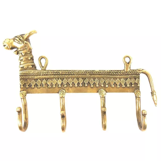 Antique Style Brass Dhokra Cow Coat Rack Wall Hooks Hat Rack Towel Hook Holder