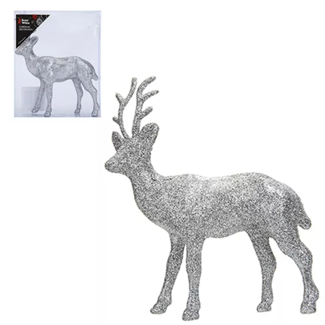 Brillo 17 cm Ciervo de Reno de pie Decoración de Navidad - Plata