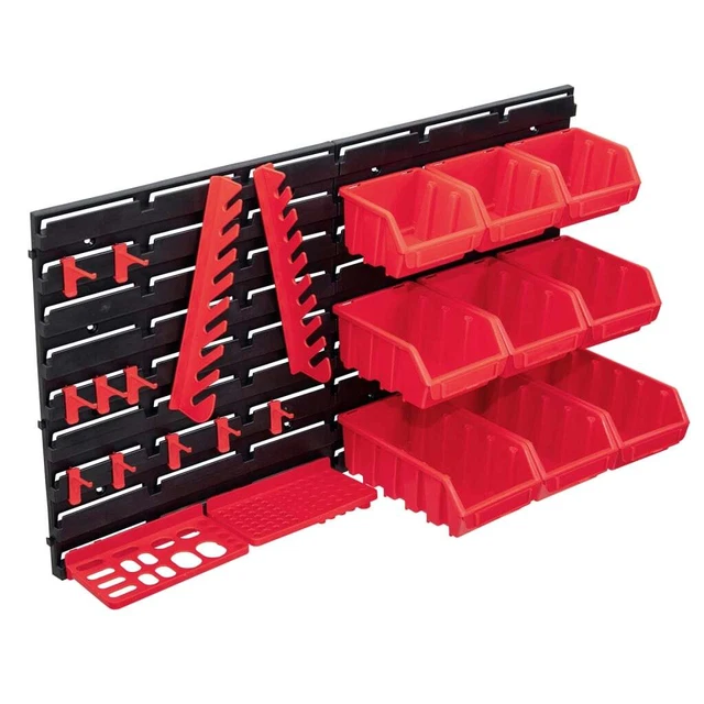 ECD Germany Scaffale A Muro 30 Cassette – Sistema Di Stoccaggio Con 18 Scatole Rosse E 12 Blu, Etichette Incluse, Montaggio A Parete, Per Officina E Garage