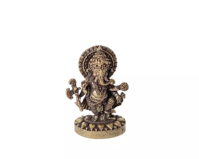 Hindu God Ganesh Statue Pooja Room Worship Standing Axe Lotus Base Gold Tiny