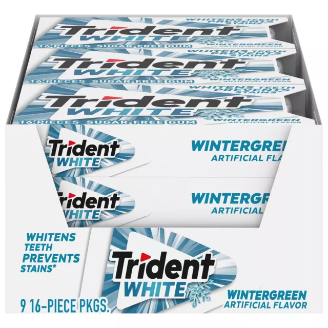 Goma Trident Blanca Wintergreen sin azúcar, 9 paquetes de 16 piezas (144 en total)