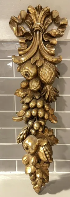 Vintage Hollywood Regency Gold Wall Decor Plaque Hanging Syroco Wood Fruit 60's