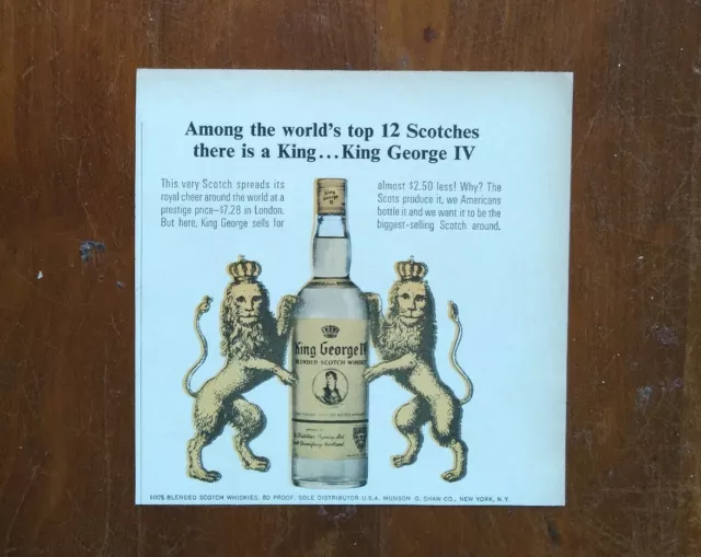 1966 King George IV Scotch Whiskey 2 Crowned Lions Photo Art Vintage Print Ad