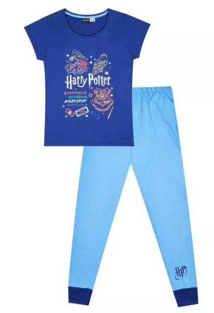 Universal Studios Harry Potter Hedwig Hogwarts Long Ladies Pyjamas Pjs Blue w21