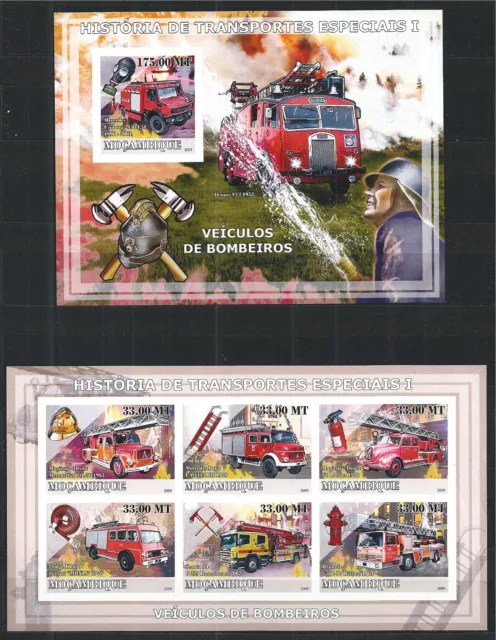 Mozambique Mosambik 2009 Block Mini Sheet Set Imperf Fire Truck Car Transport