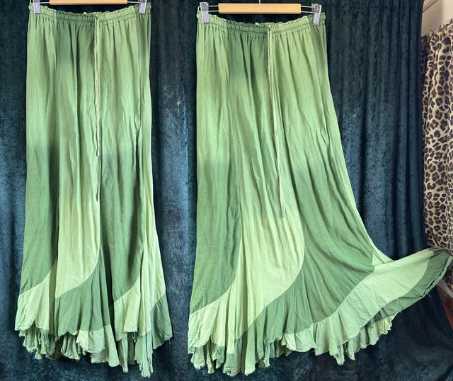 Gonna Vintage anni '70 Floaty Maxi Verde Hippy Boho Fairy Festival XS/S