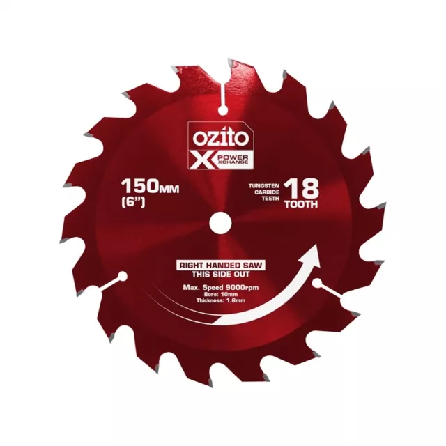 Ozito PXC 150mm Reversible 18 Tungsten Tooth Circular Saw Blade 10mm Bore DIY