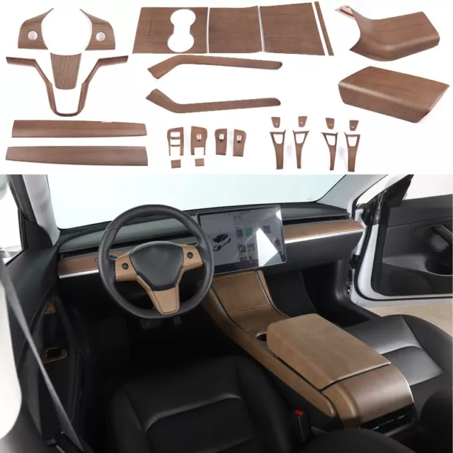 Wood Grain Interior Strip Cover Trim Decoration Set For Tesla Model 3 Y 2017-22
