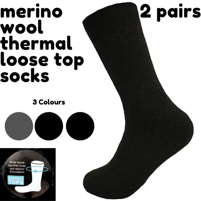 Merino Wool Men's Loose Top Thermal Socks Diabetic Comfort Circulation - 2 Pairs