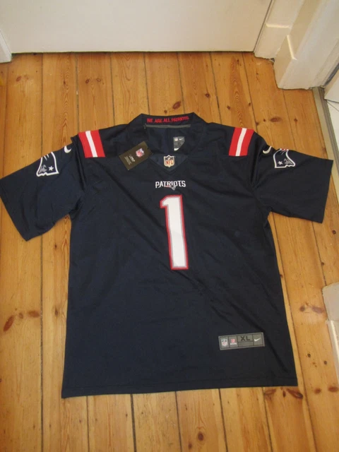 Maglia casa New England Patriots, NFL, blu scuro, Nike, XL, n. 1 Newton, nuova