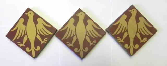 Set of 3 Feignies France Square Tiles Early 1900s