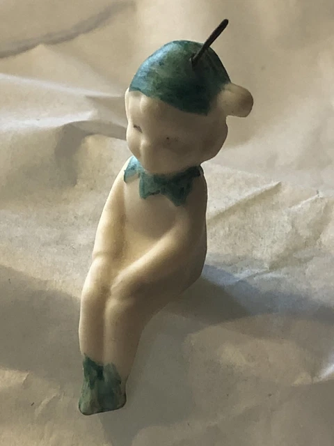 Dollhouse Miniature Bisque Pixie Doll Shelf Sitter Ornament Charm Green Hat Shoe