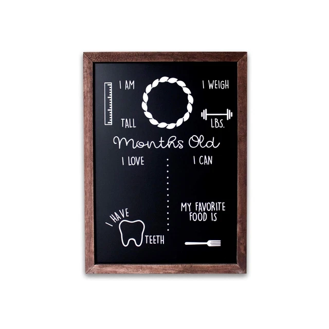 Baby Monthly Milestone Chalkboard | 12" x 16" Wood Framed Reusable Monthly Ba...