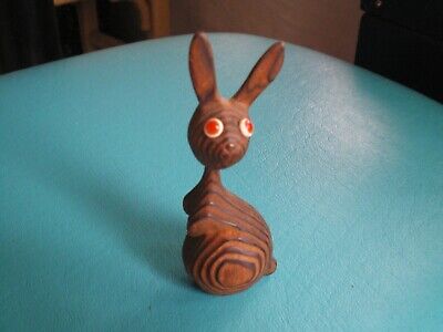 Vintage Cryptomeria Wood Hand Carved Bunny Rabbit w/ GLASS Eyes Japan