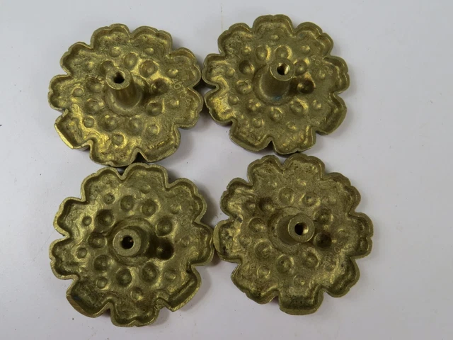 VTG  Brass Flower Curtain Tieback Hold Back Lot of 4 Medallion Window Hardware 8